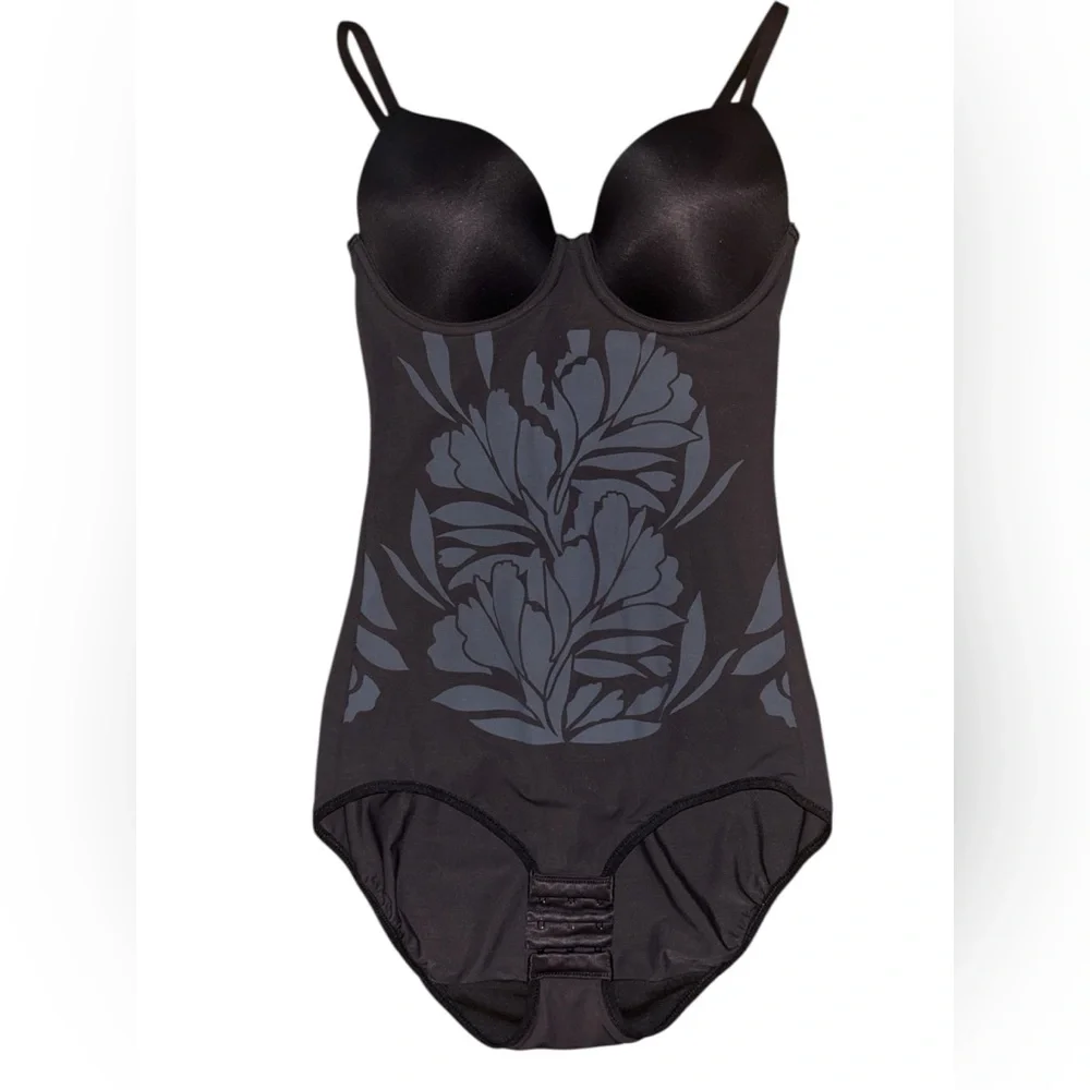 MAIDENFORM Black Floral Shapewear Bodysuit Sz: S